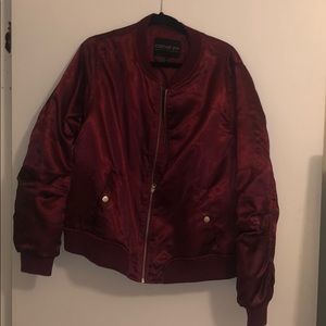 Red satin bomber jacket